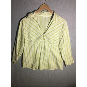 Womens Cato Blouse Button Front Red Yellow Stripes Y2K Office Career Business